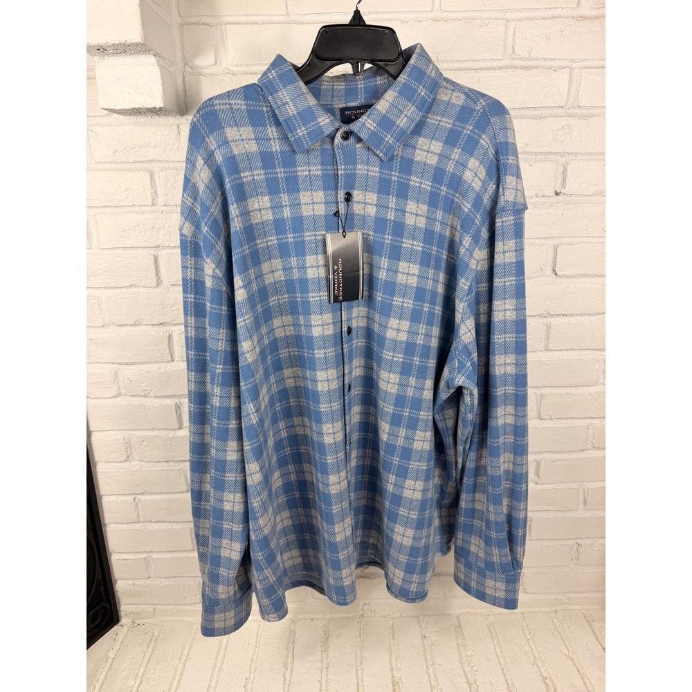 Roundtree & Yorke Portuguese Flannel Shirt Mens 2XT Blue Plaid NWT Tall